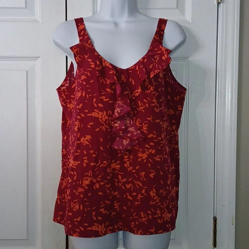 Ann Taylor loft maroon orange lightweight sheer sleeveless blouse Sz M NWOT